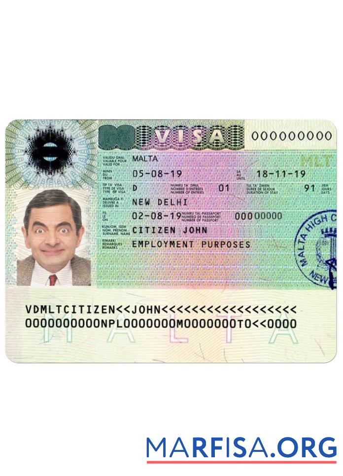 Downloadable Malta visa real example